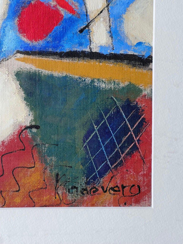 Bright French Modernist Cubist Signed Oil Painting Shapes and Form - Image 5