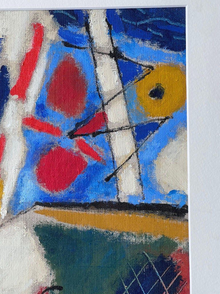 Bright French Modernist Cubist Signed Oil Painting Shapes and Form - Image 6