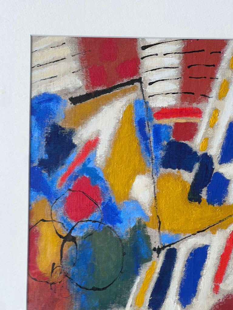 Bright French Modernist Cubist Signed Oil Painting Shapes and Form - Image 7