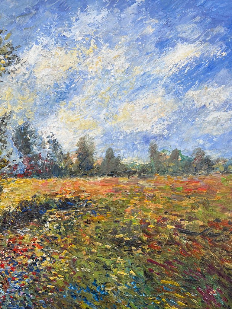 Fine French Impressionist Signed Oil Painting Figures Wild Flower Meadows - Image 3