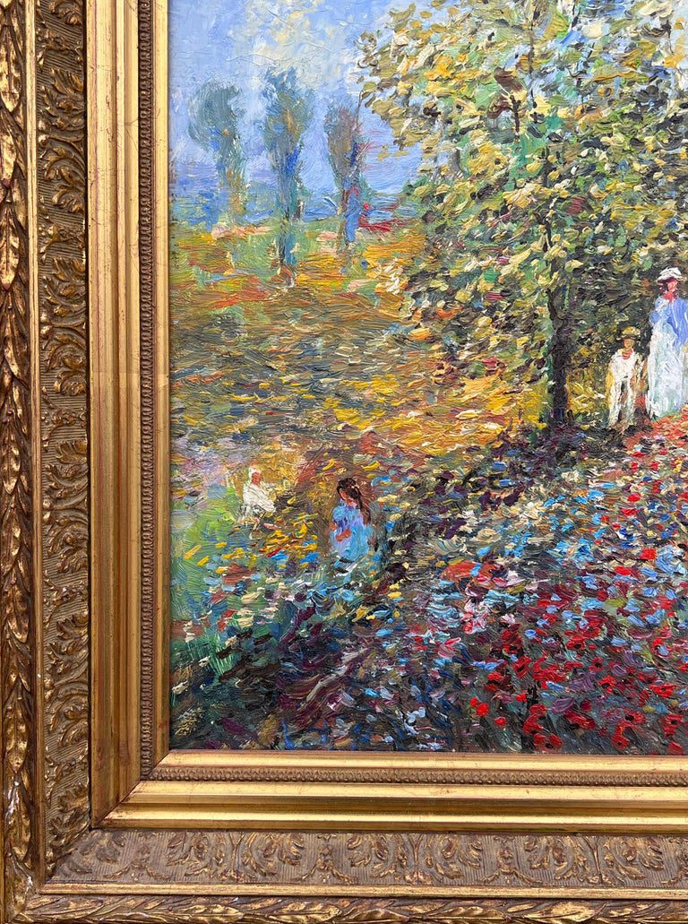 Fine French Impressionist Signed Oil Painting Figures Wild Flower Meadows - Image 5