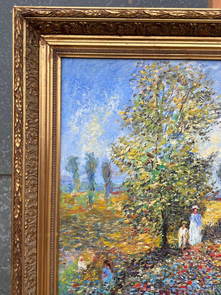 Fine French Impressionist Signed Oil Painting Figures Wild Flower Meadows - Image 6