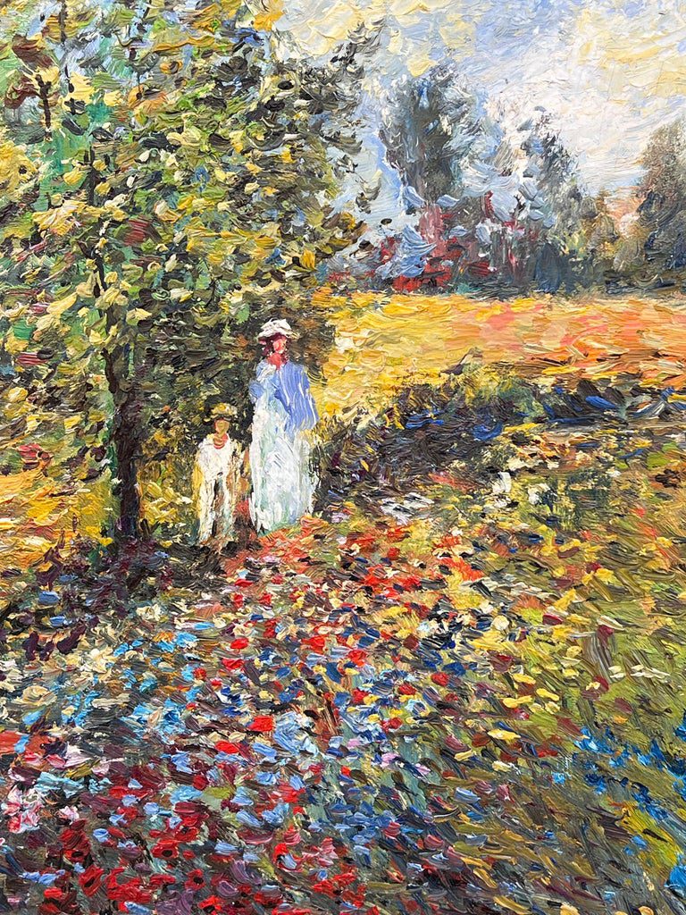 Fine French Impressionist Signed Oil Painting Figures Wild Flower Meadows - Image 11