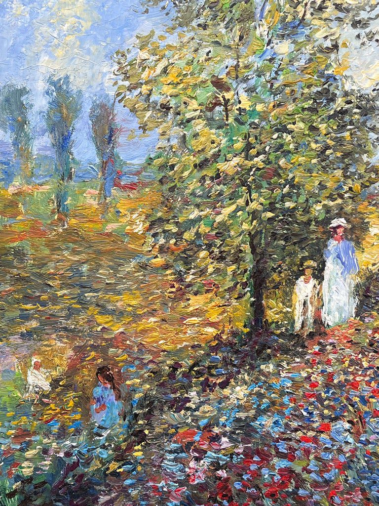 Fine French Impressionist Signed Oil Painting Figures Wild Flower Meadows - Image 12
