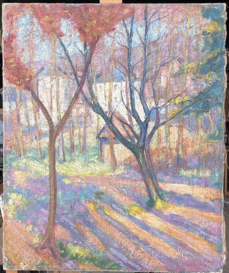 Fine Antique French Impressionist Oil Painting Woodland Gardens Old Stone House - Image 2