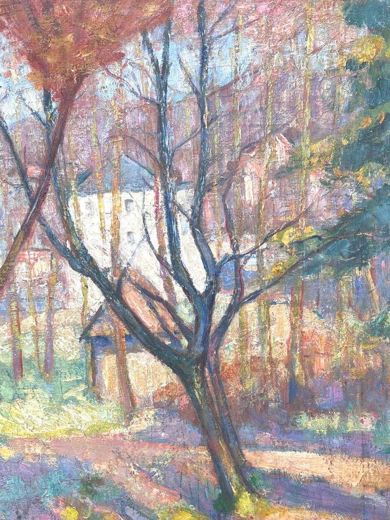 Fine Antique French Impressionist Oil Painting Woodland Gardens Old Stone House - Image 3