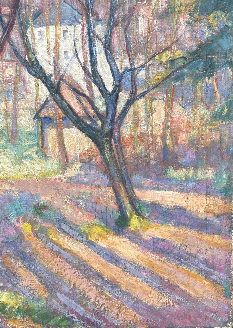 Fine Antique French Impressionist Oil Painting Woodland Gardens Old Stone House - Image 4