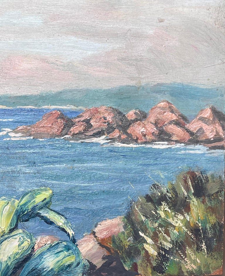 Cote d'Azur French Impressionist Signed Oil Mid 20th Century Rocky Coastline - Image 3