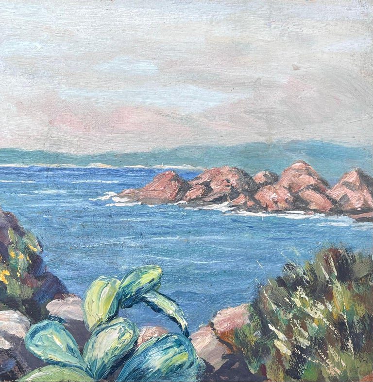 Cote d'Azur French Impressionist Signed Oil Mid 20th Century Rocky Coastline - Image 4