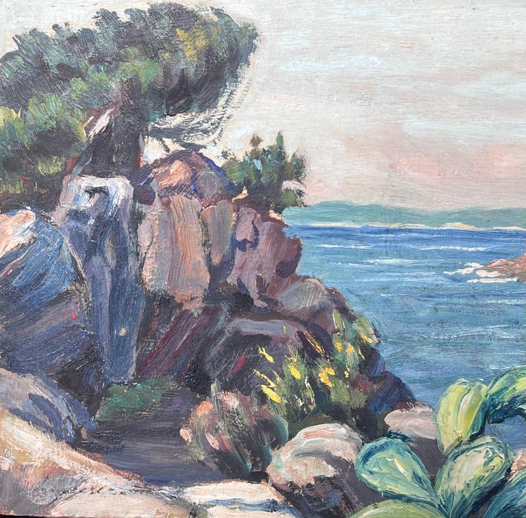 Cote d'Azur French Impressionist Signed Oil Mid 20th Century Rocky Coastline - Image 5