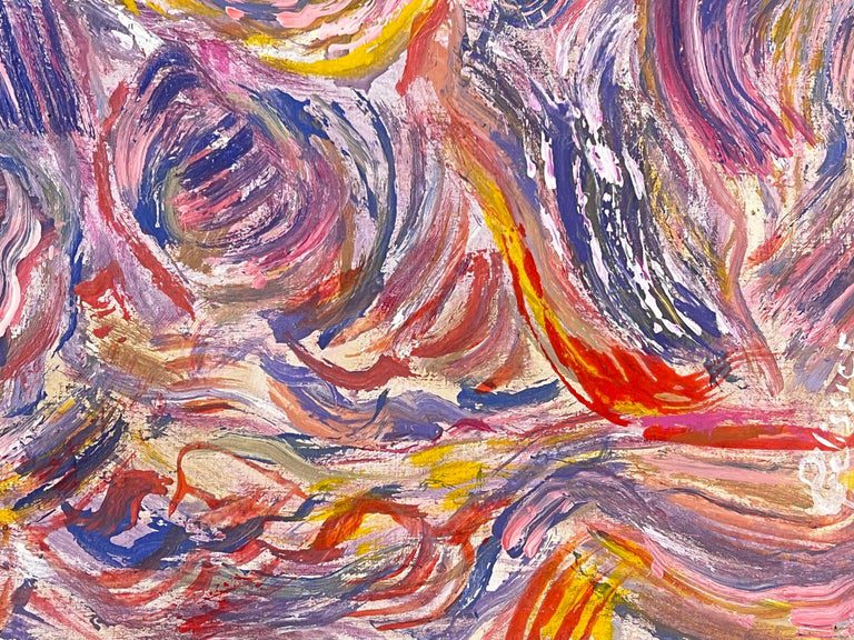 Pink Purple and Orange Swirling Abstract French 20th Century Painting - Image 3
