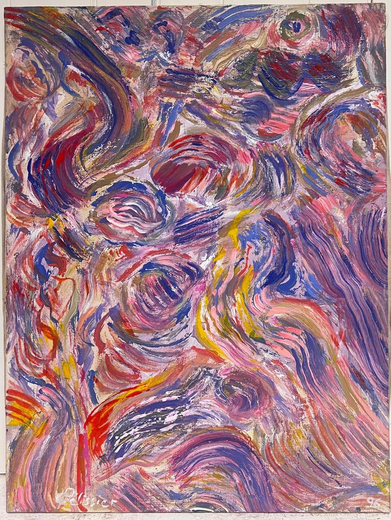 Pink Purple and Orange Swirling Abstract French 20th Century Painting - Image 4