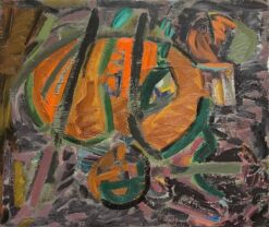 French 20th Century Bold Abstract Deep Earthy Colors of Orange Purple and Green