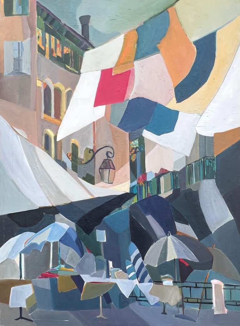 Huge French Contemporary Modernist Abstract Oil Painting Colorful Washing Lines