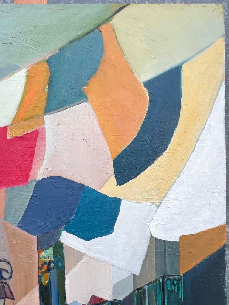 Huge French Contemporary Modernist Abstract Oil Painting Colorful Washing Lines - Image 3