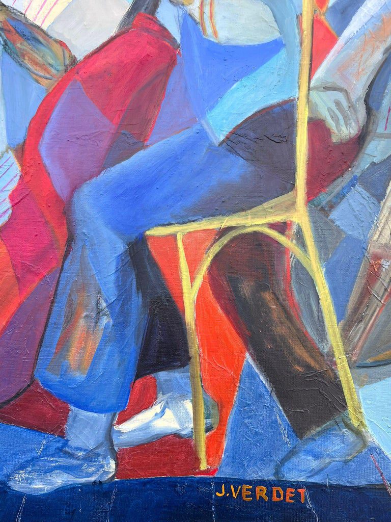Huge French Contemporary Modernist Abstract Oil Painting Musicians Double Bass - Image 6
