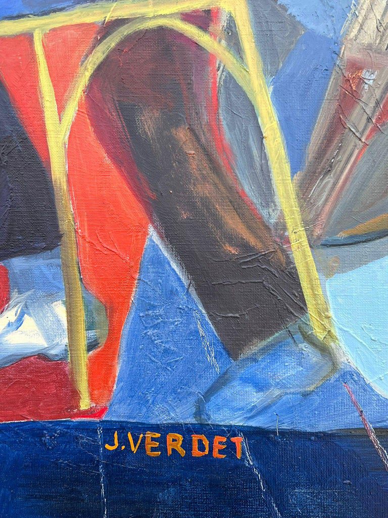 Huge French Contemporary Modernist Abstract Oil Painting Musicians Double Bass - Image 9
