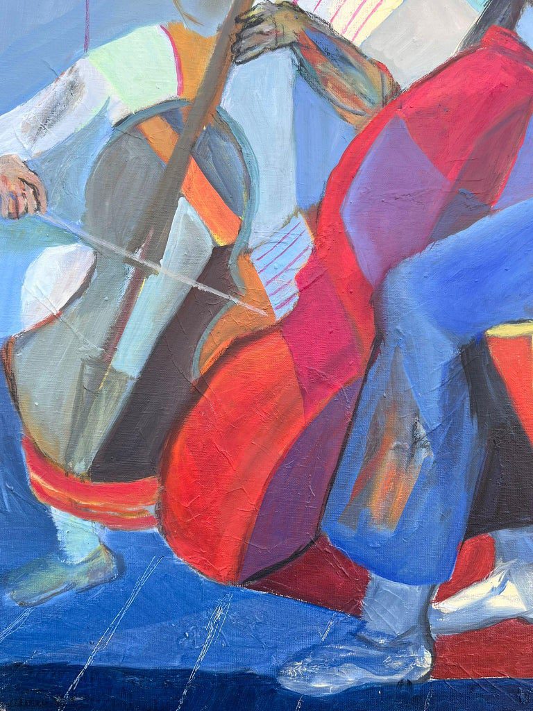 Huge French Contemporary Modernist Abstract Oil Painting Musicians Double Bass - Image 10