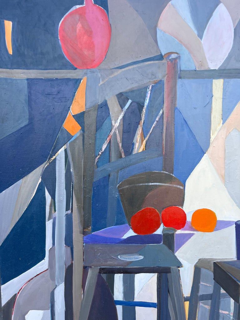 Huge French Contemporary Modernist Abstract Oil Painting Cafe Chairs Bistro - Image 6