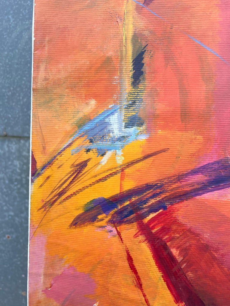 French 20th Century Abstract Expressionism Painting with Bold Pink and Orange - Image 6