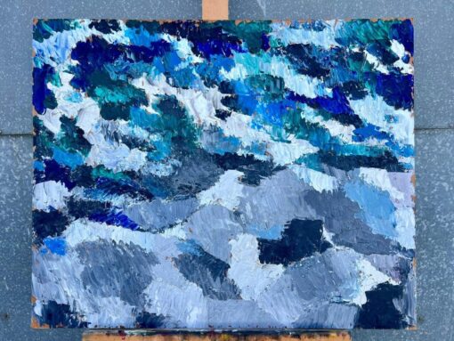 Abstract Seascape Bold Brushstrokes Thick Shades Blue & Grey French Mid 20th Oil - Image 3