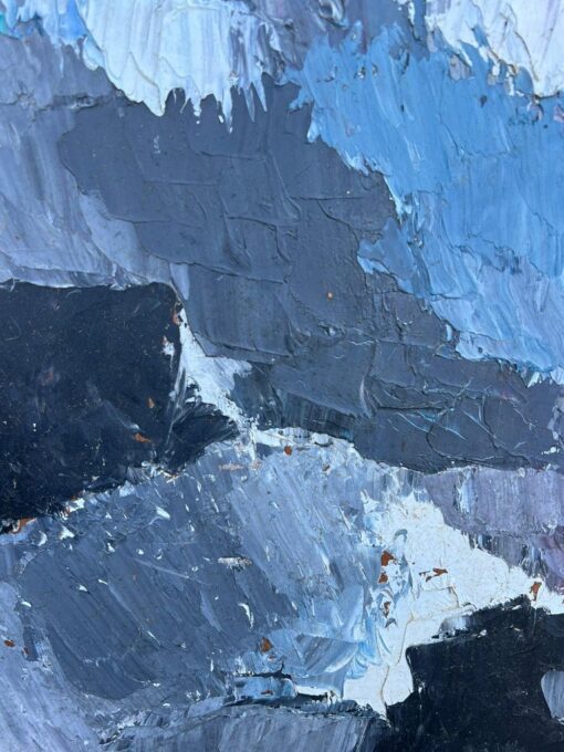Abstract Seascape Bold Brushstrokes Thick Shades Blue & Grey French Mid 20th Oil - Image 5