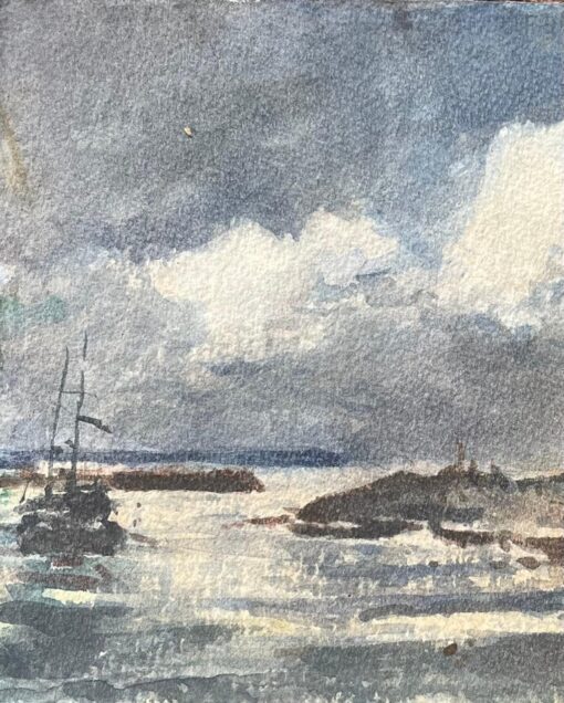 French Impressionist Watercolor of Boats on a Stormy Coast - Image 5