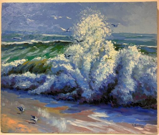 Coastal Scene with Crashing Waves Seagulls in Flight and Vibrant Ocean Colors - Image 2