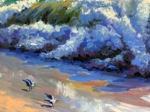 Coastal Scene with Crashing Waves Seagulls in Flight and Vibrant Ocean Colors - Image 4