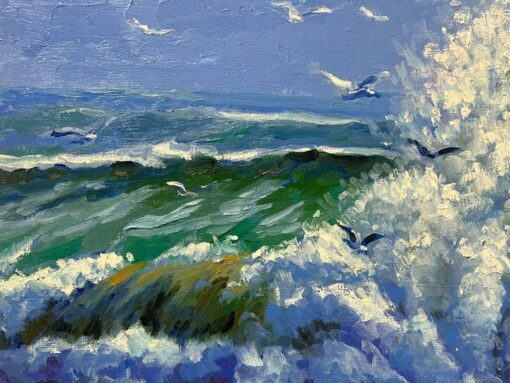 Coastal Scene with Crashing Waves Seagulls in Flight and Vibrant Ocean Colors - Image 5