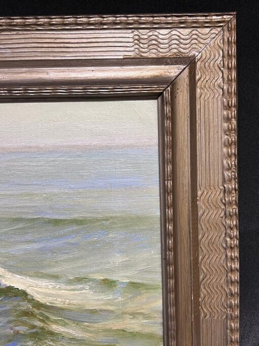 Shimmering Sea English 1920's Signed Oil Painting Rolling Waves Barnstable Bay - Image 4