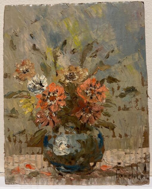 French Impressionist Still Life Autumn Blooms in a Blue Vase - Image 3