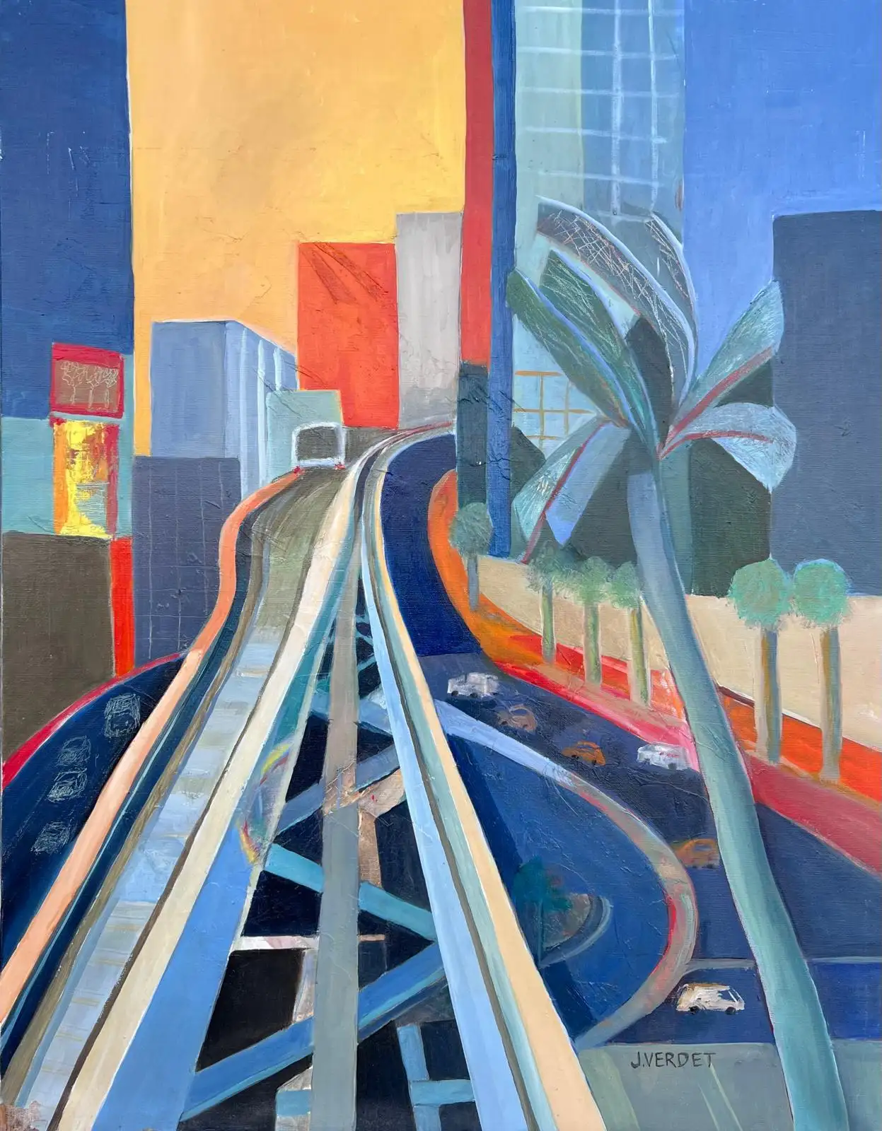 Huge French Contemporary Modernist Abstract Oil Painting Urban Jungle