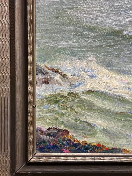 Shimmering Sea English 1920's Signed Oil Painting Rolling Waves Barnstable Bay - Image 5