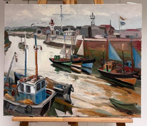 Honfleur Harbor Fishing Boats Lazy Day French Impressionist Oil Painting - Image 2
