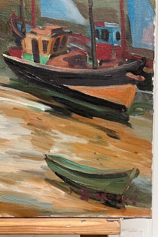 Honfleur Harbor Fishing Boats Lazy Day French Impressionist Oil Painting - Image 9