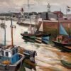 Honfleur Harbor Fishing Boats Lazy Day French Impressionist Oil Painting