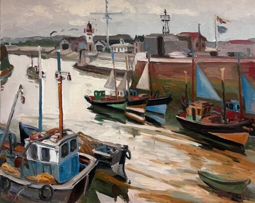 Honfleur Harbor Fishing Boats Lazy Day French Impressionist Oil Painting