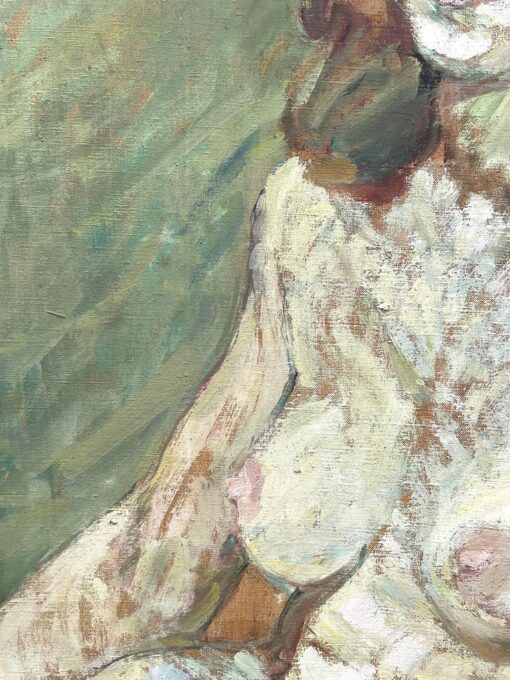 Blonde Nude Female In Green Interior Mid Century French Impressionist Painting - Image 4