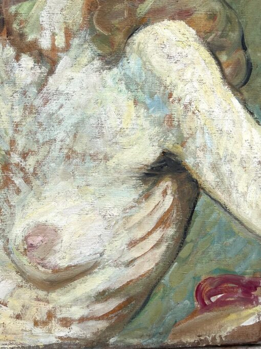 Blonde Nude Female In Green Interior Mid Century French Impressionist Painting - Image 5
