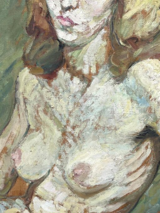 Blonde Nude Female In Green Interior Mid Century French Impressionist Painting - Image 6