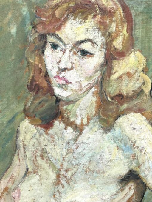 Blonde Nude Female In Green Interior Mid Century French Impressionist Painting - Image 7