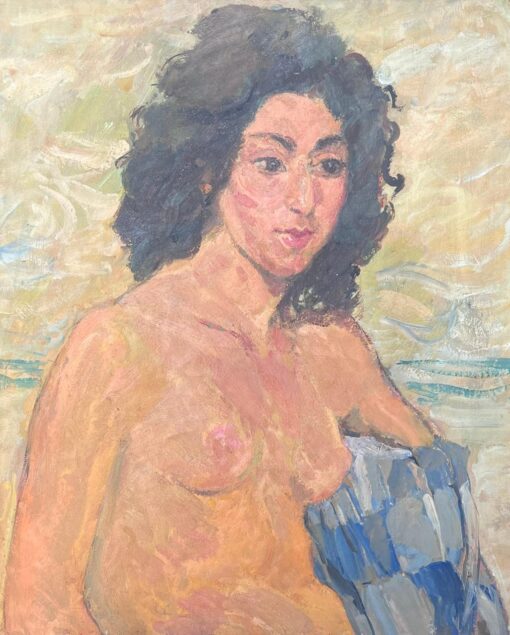 Nude Female Study Of a Lady With Black Curly Hair Mid Century French Painting - Image 5