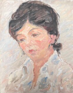 Mid Century French Impressionist Oil Portrait of Woman White Blouse Shirt