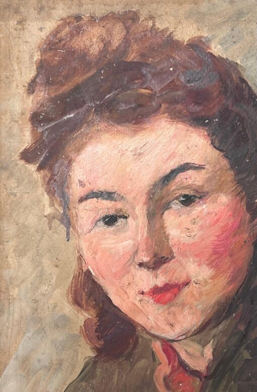 Mid Century French Impressionist Oil Head & Shoulders Portrait Vintage Style - Image 4
