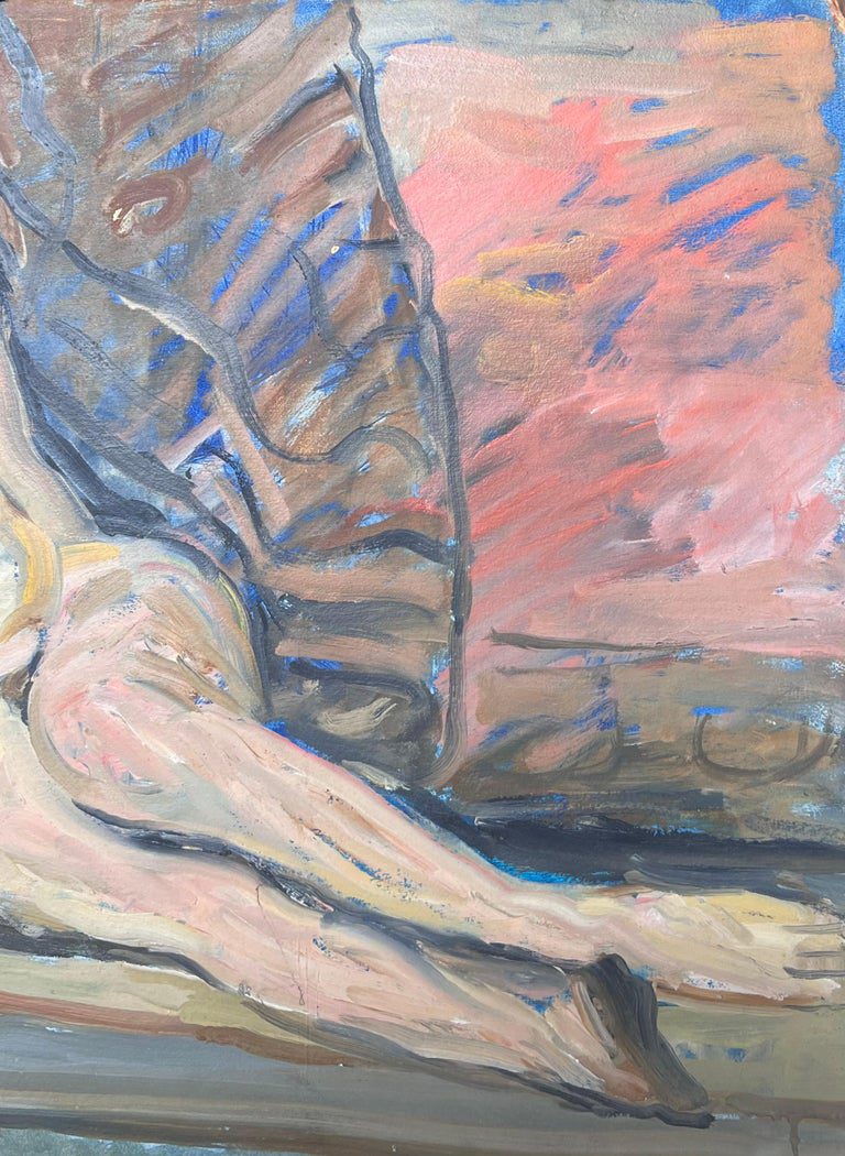 Nude Portrait of a Lady Posed Laying On The Sofa Mid Century French Painting - Image 4