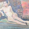Nude Portrait of a Lady Posed Laying On The Sofa Mid Century French Painting