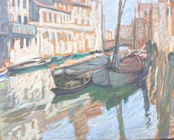 Still Boats Resting In The Venice Canals French Impressionist Painting