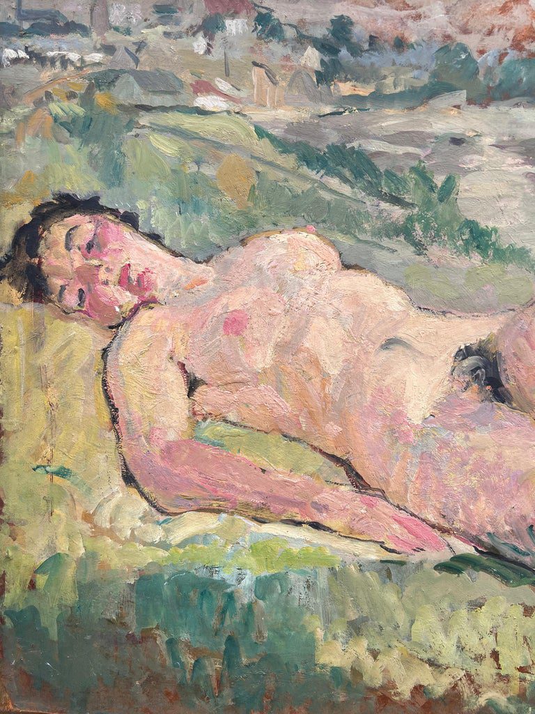 Nude Female Study Posed On The Grass Mid Century French Painting - Image 4