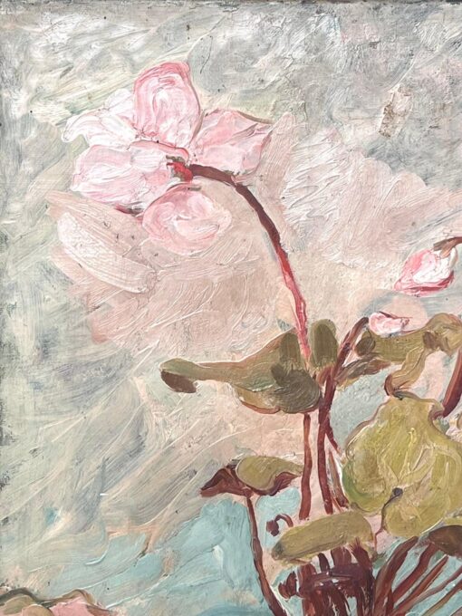 Cyclamen in Orange Pot In Blue Interior French Mid Century Painting - Image 3